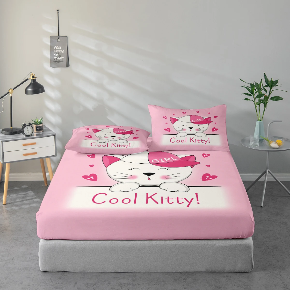 Girl Print Pattern Bed Sheet Set, Mattress Protector and Pillowcase Combination, High-Definition Printed Bed Sheet Set Includes 1 Bed Sheet + 1 or 2 Pillowcases (60*100cm and 72*132cm Are 1 Pillowcase, the Rest of the Sizes Are 2 Pillowcases), Suitable for Bedroom and Guest Room, Ultra-Soft Polyester Bedding, Machine Washable, Can Be Used in All Seasons