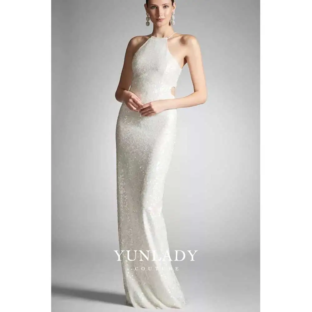 

YUNLAN Elegant White Sequin Bridal Engagement Hip Mermaid Dress 2024 Dubai Ladies Special Occasion Prom Backless Wedding Dress