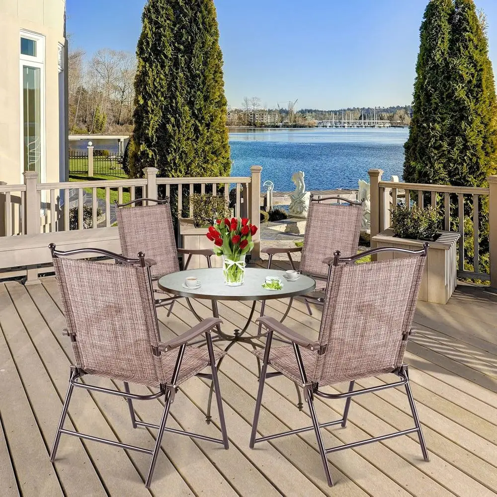 4-Piece Outdoor Dining Chair Set with Sling Fabric, Armrests, Steel Frame, Portable for Camping, Backyard, Deck, and Poolside Us