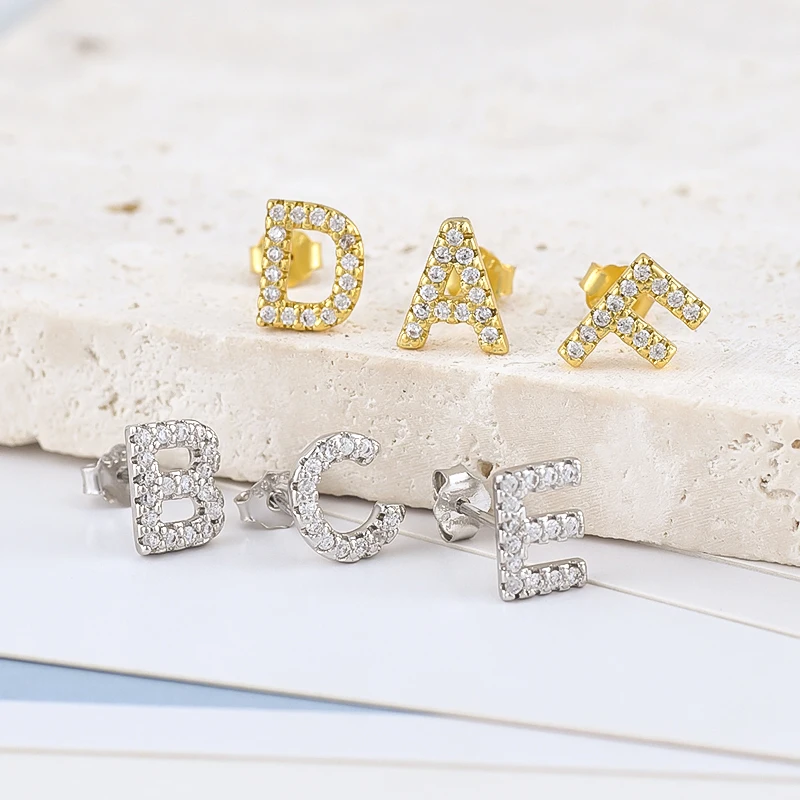 1 Paire 925 Argent illac Initiale A-Z Lettres Mini Petites Boucles D\'oreilles pour Femmes Mignon Pave Clip Alphabet INS Boucles D\'oreilles Bijoux