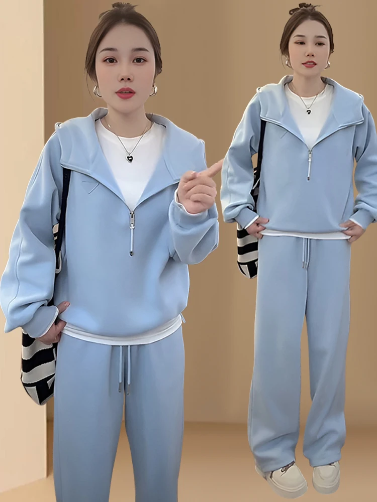 

Slimming High Waist Casual Pants Women's Spring Autumn Lazy Style Long Sleeve Hoodie Two Piece Set Fashionable Adult Clothing