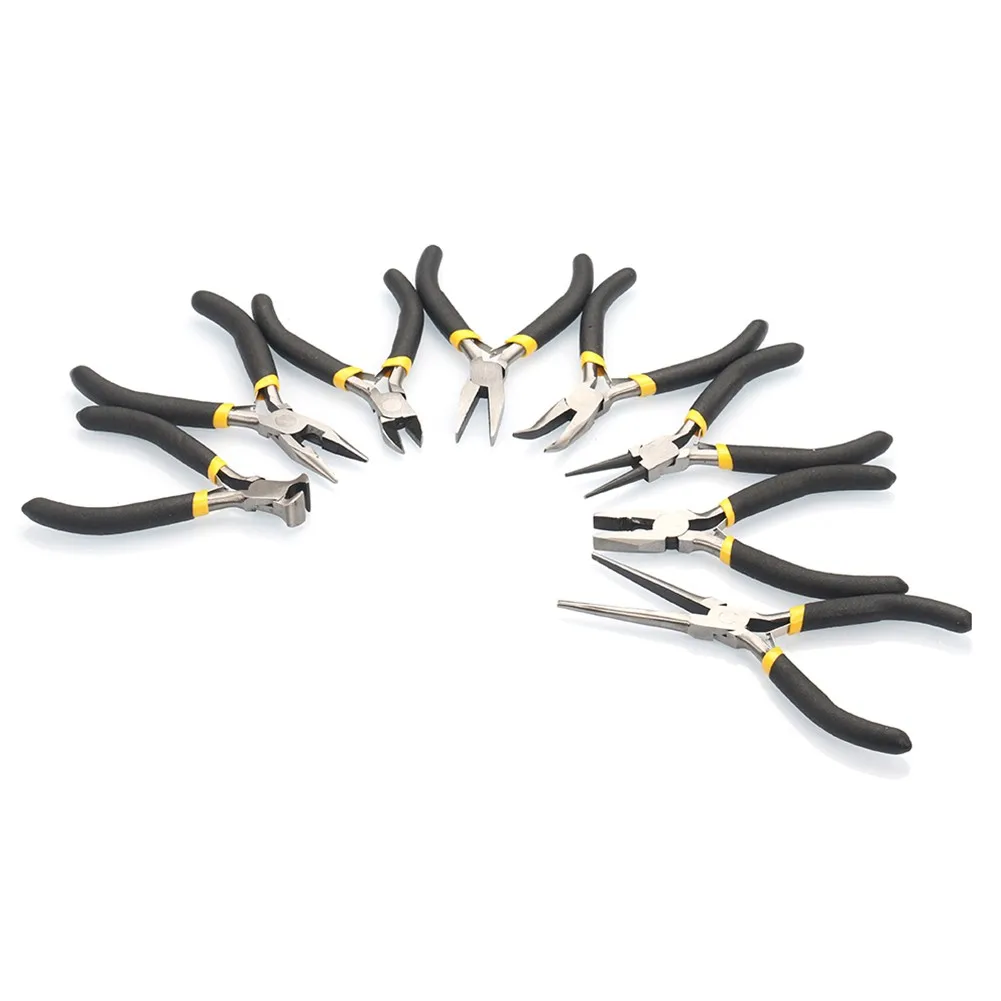 8Pcs For Mini Pliers Set Chromium Vanadium Steel 4.5 Inch Needle Nose Diagonal Round Curved Flat End Cutting Wire Cutter For