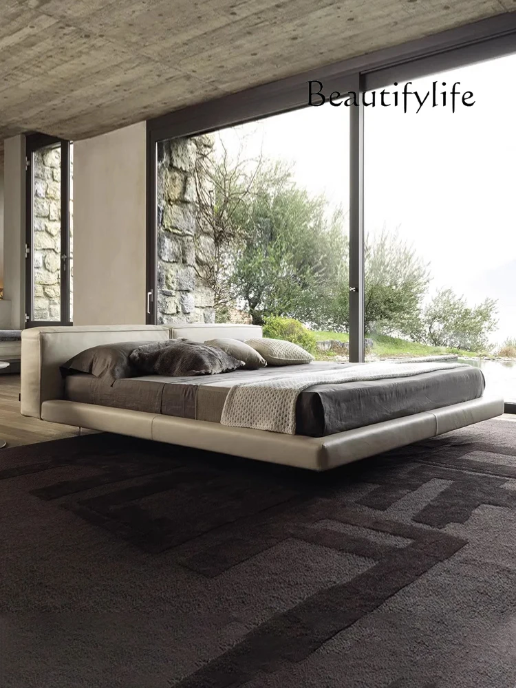 Italian Minimalist Leather Bed Designer Double Bed Master Bedroom Tofu Block Bed