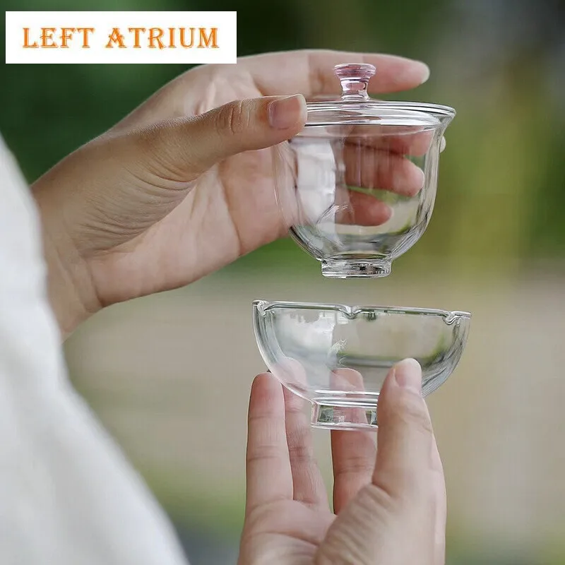 

90ml High Temperature Resistant Tea Tureen Thickened Glass Cup Set 1 cover Bowl 1 Cup Kit for One Person Green Tea Brewing Tool