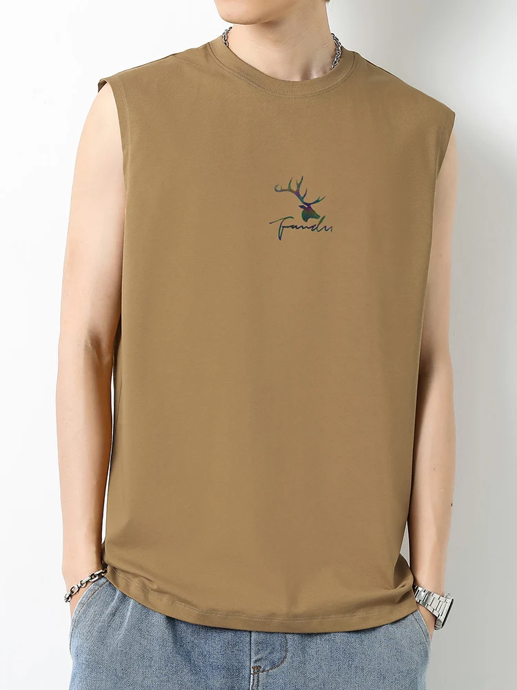 

Мужская летняя свободная футболка-безрукавка из чистого хлопка с широкими плечами для активного отдыха