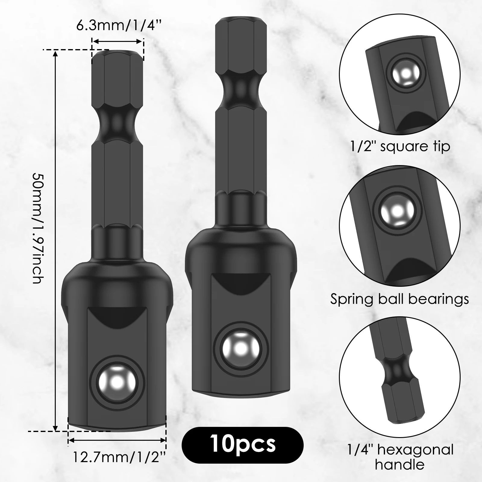 20/10pcs Impact Adapter 1/2 inch 3/8 Inch Square Socket Bit Adapter Hex Impact Socket for Drills Extension Accessory Driver Bits