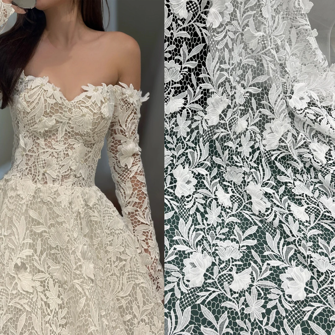

Новое белое водорастворимое молочное шелковое трехмерное полое цветочное толстое кружево, свадебное платье, вечернее платье, платье, нижнее белье, ткань