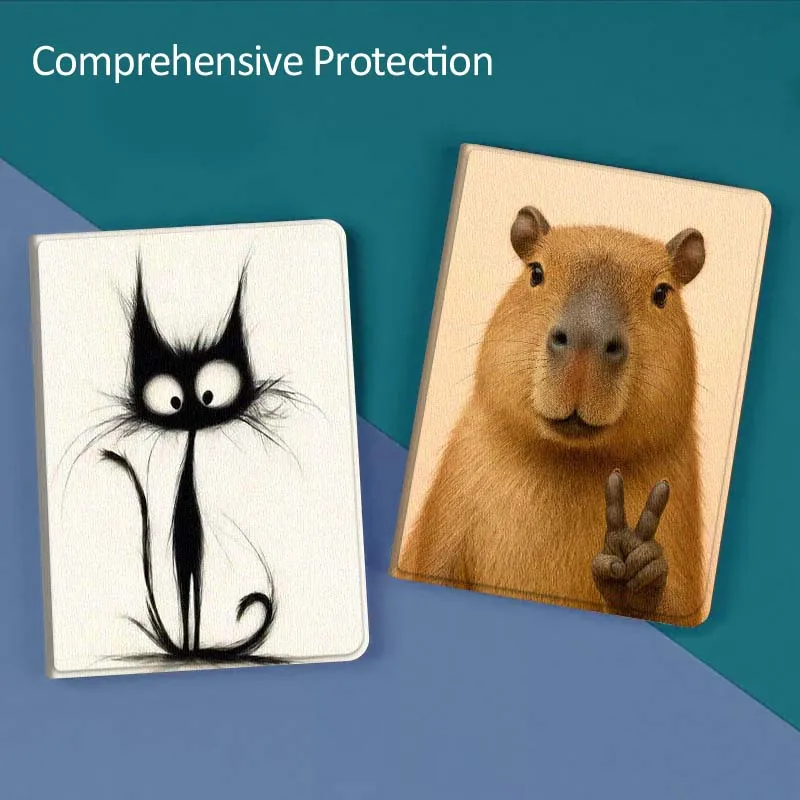 

Cat Capybara Cartoon Art Gift For Huawei MediaPad T5 T10s M6 M5Lite SE Honor Tab 5 6 7 V7 V8 X8a X9a Pro Soft Tablet Case