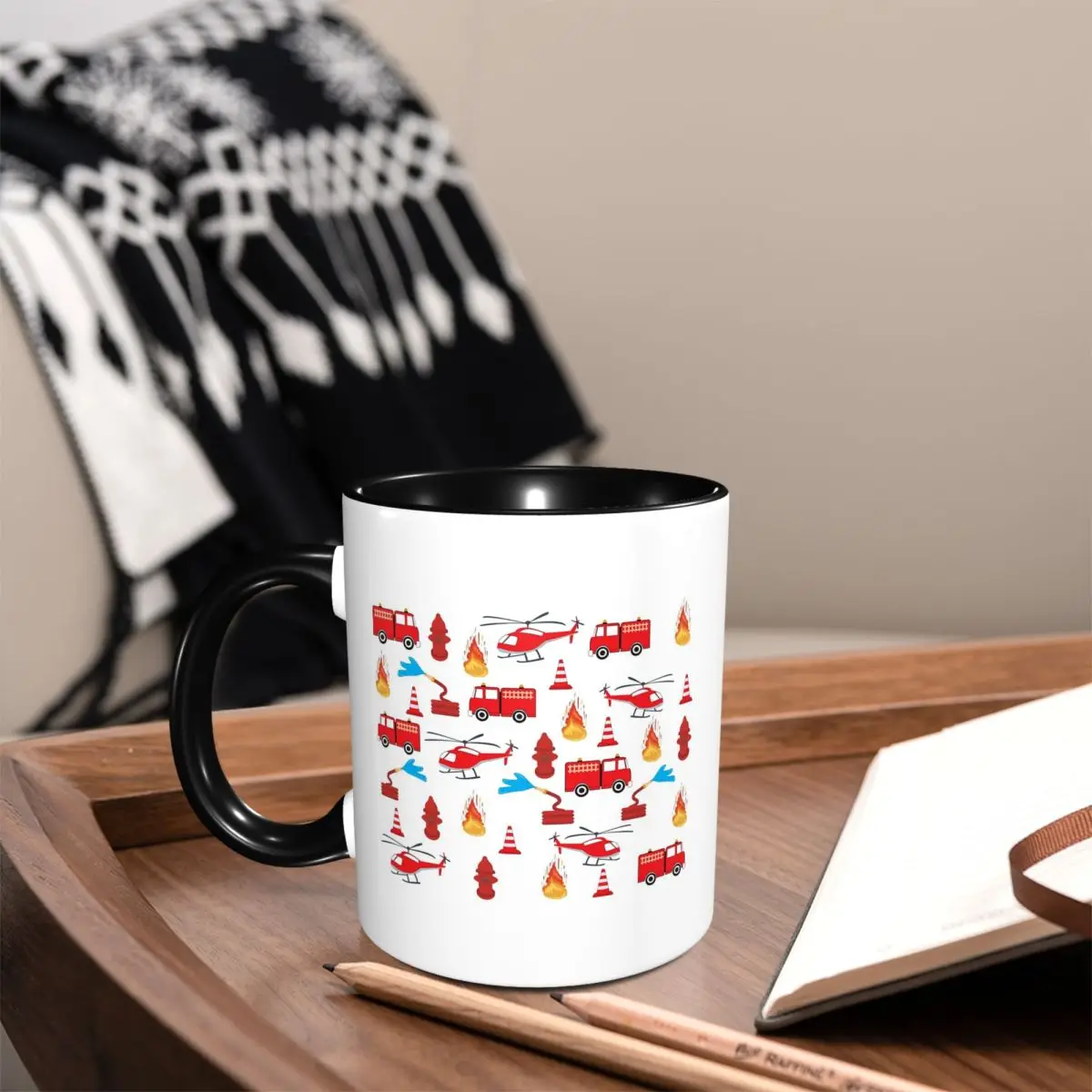 Red Transport Fire Truck Engine Brigade Mug Funny Ceramic Coffee Cups Tea Mugs Milk Cup Drinkware Gifts for Friends