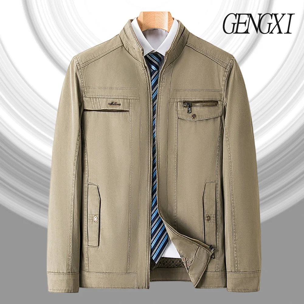 

American Vintage Men's Stand Collar Jacket Spring/Autumn Zipper-Detailed Workwear Jacket Trendy Fashionable Casual Menswear