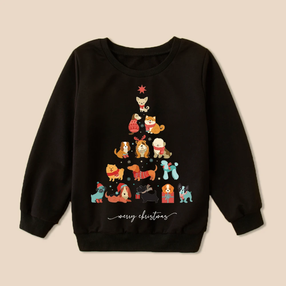 Christmas printed Family Matching Clothes Black Dad and Son Sweatshirt Red mommy and daughter Family matching clothes