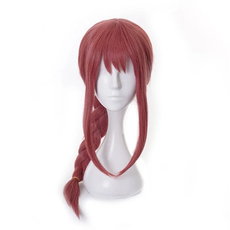 Makima Cosplay Pruik Anime Kettingzaag Man Lange Roze Gevlochten Synthetisch Haar Rollenspel Halloween Pruiken Pruik Cap