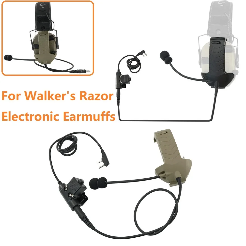 Tactical Headset Adapter External Microphone Kit for Walker\'s Razor Electronic Earmuffs Anti-noise Hunting Shooting Headphone