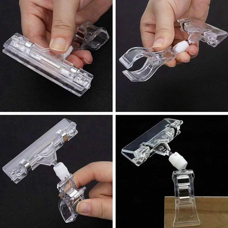 75 Pack Plastic Merchandise Sign Clip Rotatable Clip-On Holder Display Clip Holder Stand Price Display Holders,Clear