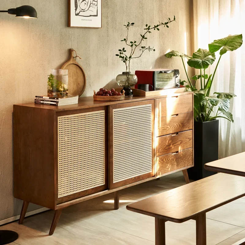 Multifunctional rattan dining side cabinet Modern simple multifunctional ash wood solid wood double door