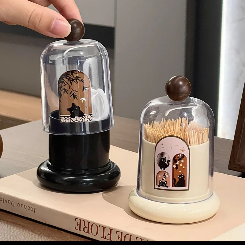 Dustproof Toothpick Holder Chinese Style Cotton Swab Storage Box with Lid Multi-Purpose Dental Floss Storage Jar for Table