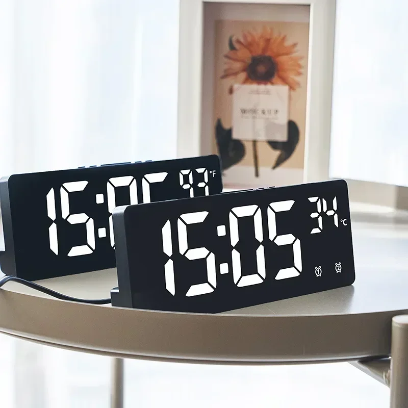Voice Control Digital Alarm Clock Temperature Dual Alarm Snooze Desktop Table Clock Night Mode 12/24H LED Clock Watch Desk Clock