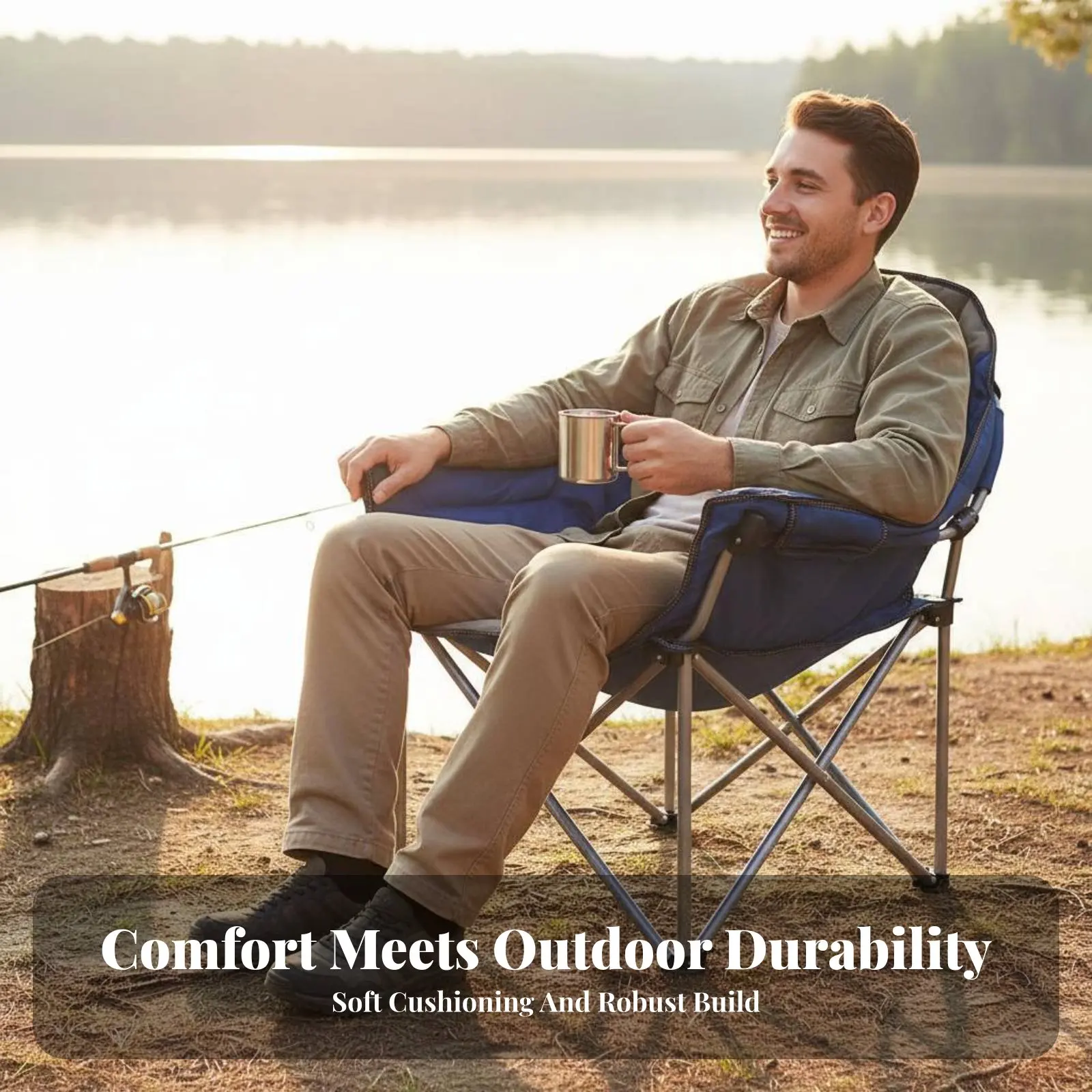 

Portable Armchair with Beverage Holder Foldable Design Camp Seat Sturdy Frame Includes Carrying Bag for Beachon the Moveers
