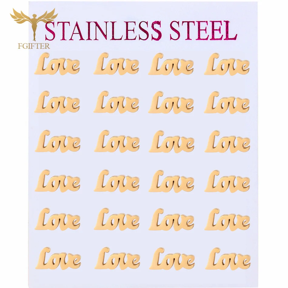 Wholesale Stud Earrings Women Girl Stainless Steel Jewelry Set LOVE Letter Word Design 12 Pairs Lot Party Wedding Accessory Gift