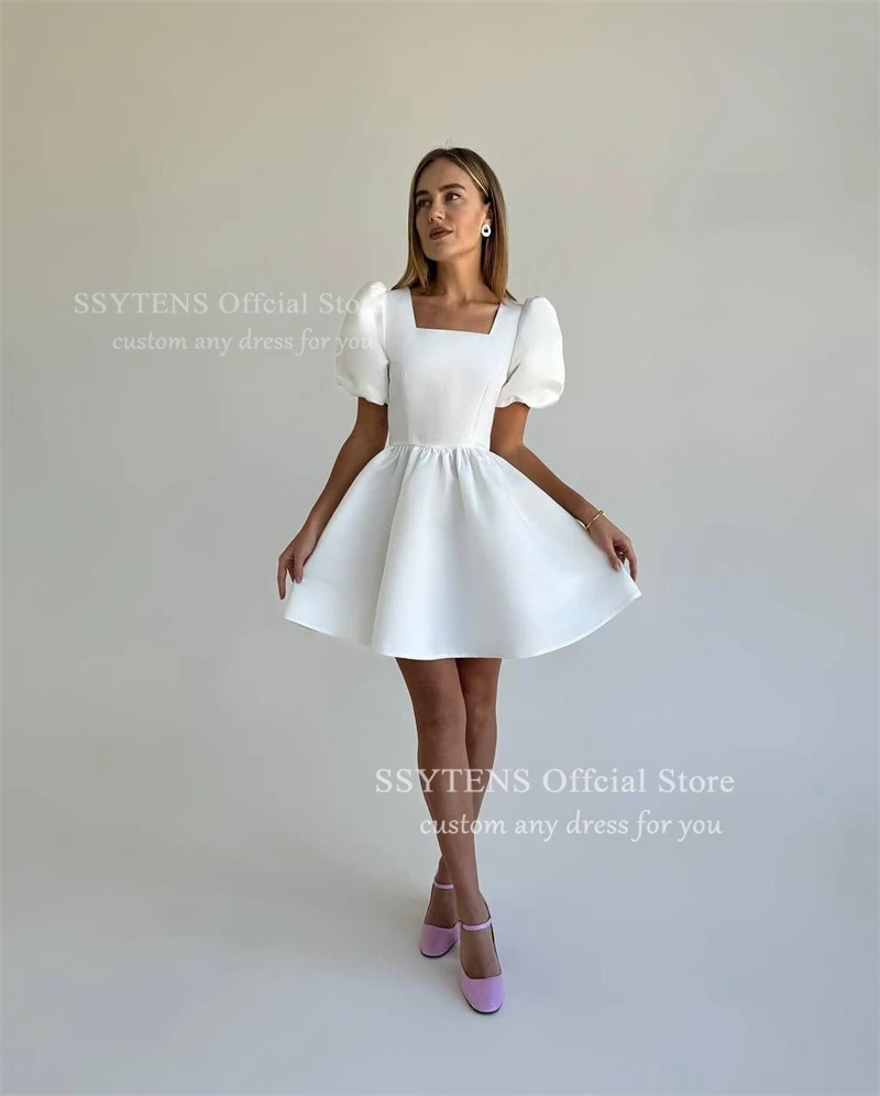SSYTENS Elegant Ivory Short Wedding Dress Square Neck Silk Satin Bride Dresses 2025 Sleeveless Sexy Mini Bridal Gowns Customized