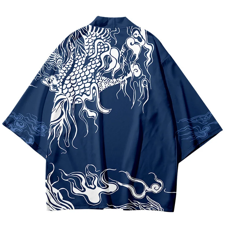 Japanese Traditional Clothing Dragon Print Kimono Shirt Men Retro Yukata Asian Fashion Tang Suit Harajuku Hanfu Yukata Jacket