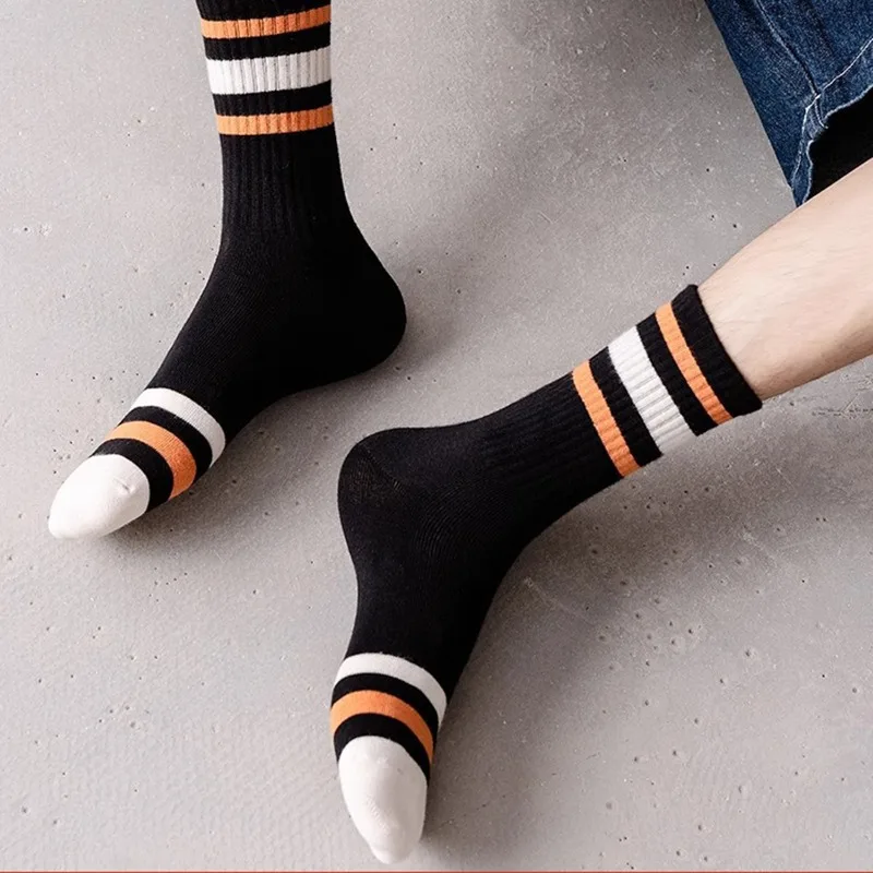 5 Pairs Men's Socks,Striped Mid Tube Socks,Comfortable Versatile Breathable Floor Socks,Suitable Daily Outdoor Sports Wear