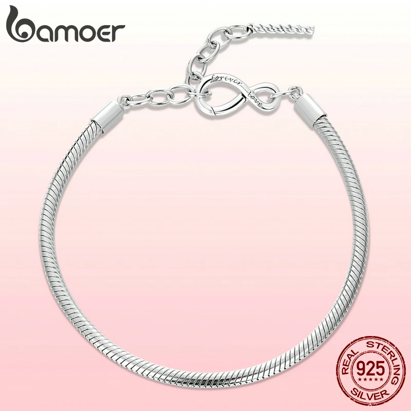 Bamoer 925 Sterling Silver Fashion Simple Infinity Bracelet High Quality Silver Bracelet for Women Girl Luxury Gift Fine Jewelry