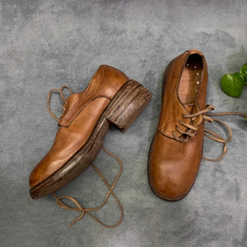 

Luxury Vintage Men Derby Shoes Genuine Leather Lace Up Outdoor Work Shoes Premium Hiking Casual Leather Shoes Zapatos