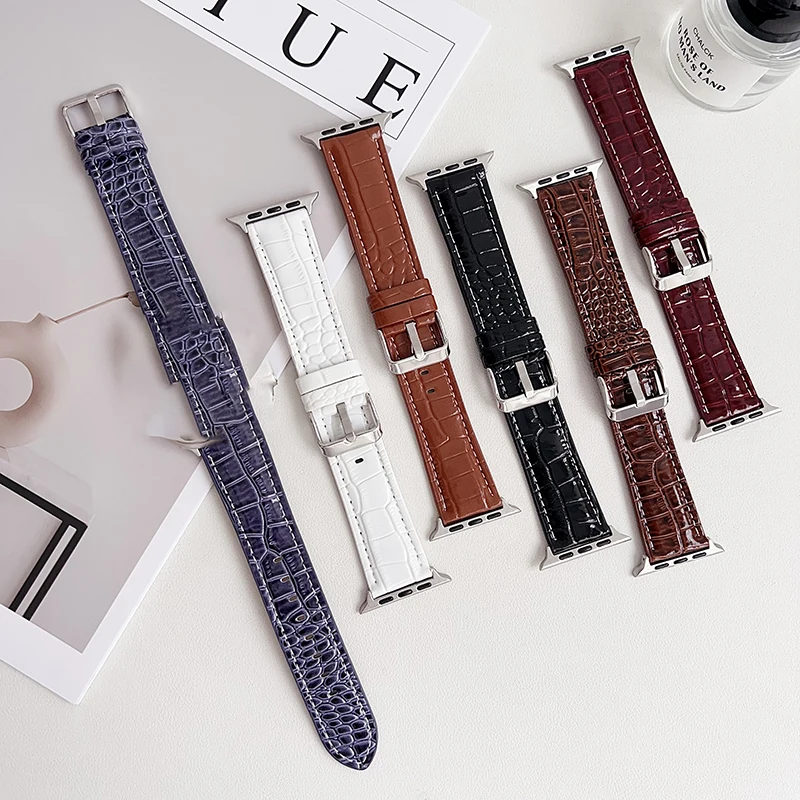 Leather Watch Band for Apple Watch Strap 49mm 44mm 45mm 42mm 38mm 40mm 41mm Watchband Bracelet IWatch Series 9 8 7 6 5 3 Se Band