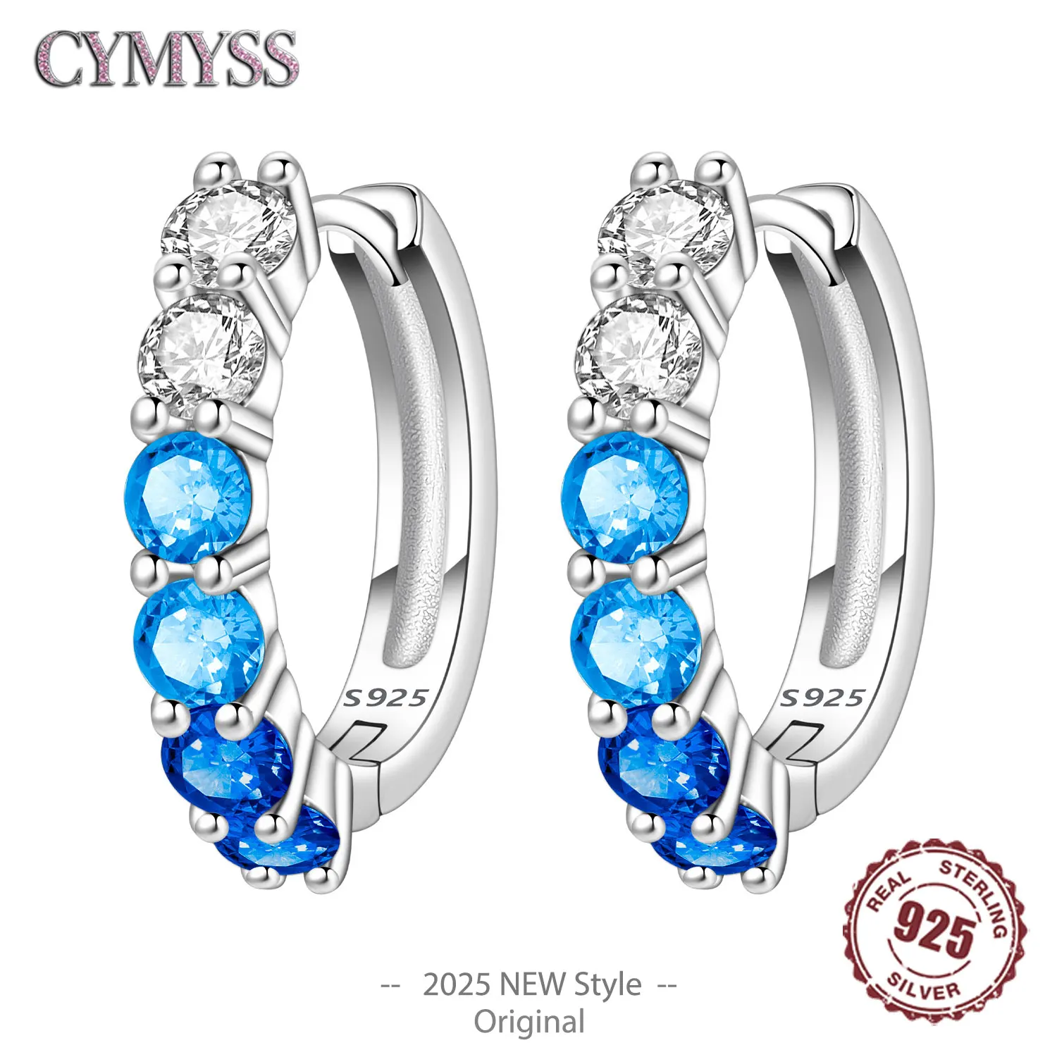 

CYMYSS 2025 New S925 Sterling Silver Zircon Birthstone January-December Hoop Earrings Fine Birthday Jewellery Women's Earrings