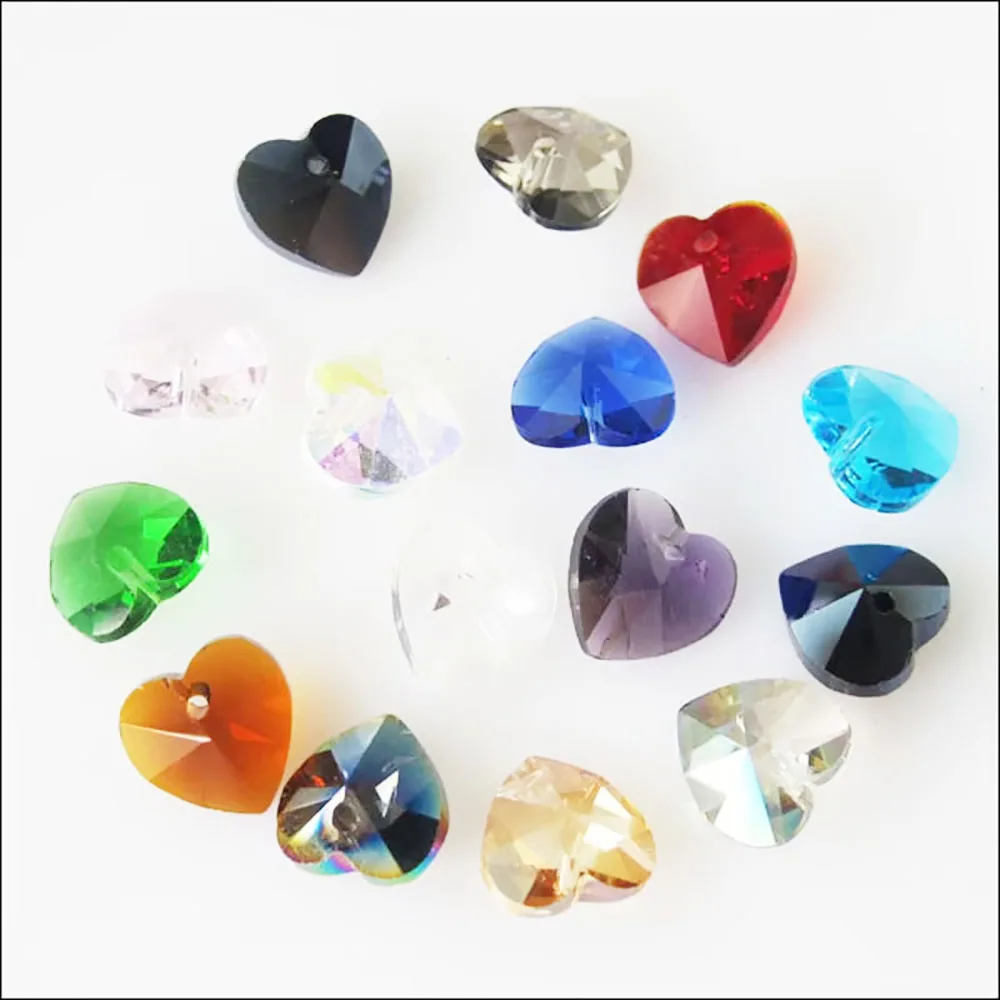 20Pcs Faceted Heart Glass Crystal Rondelle Spacer Beads Charms 10mm