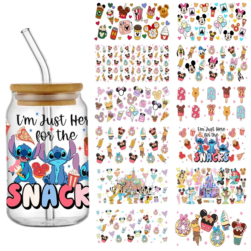 

Cartoon Disney Micky Snacks 16OZ UV DTF Cup Wraps Transfer Sticker For Glass Libbey Can Bottle Selfadhesive Washable DIY Custom