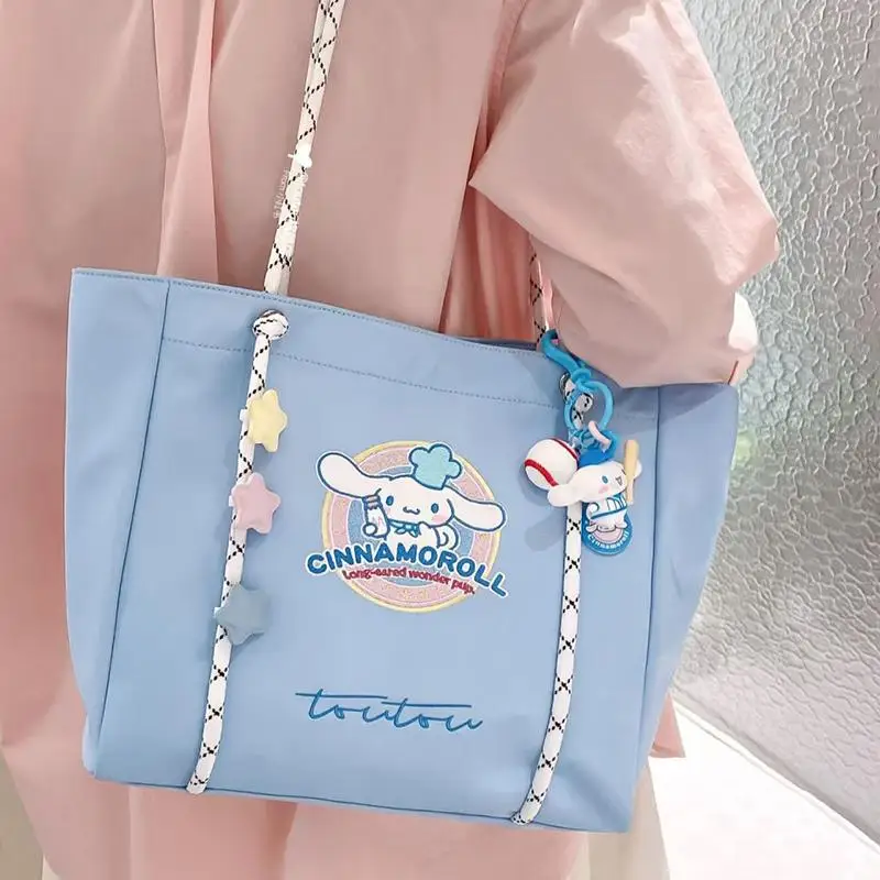 

Мультфильм Kawaii Sanrioed Cinnamoroll, большая вместимость, новая милая и универсальная модная сумка-тоут на одно плечо для студентов, подарок