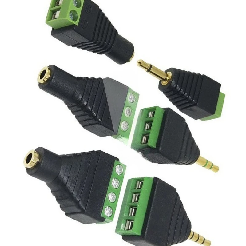 Weld-free 3.5mm gold-plated green terminal headphone audio plug female adapter for dual-channel stereo 2/3/4 sections 1pcs