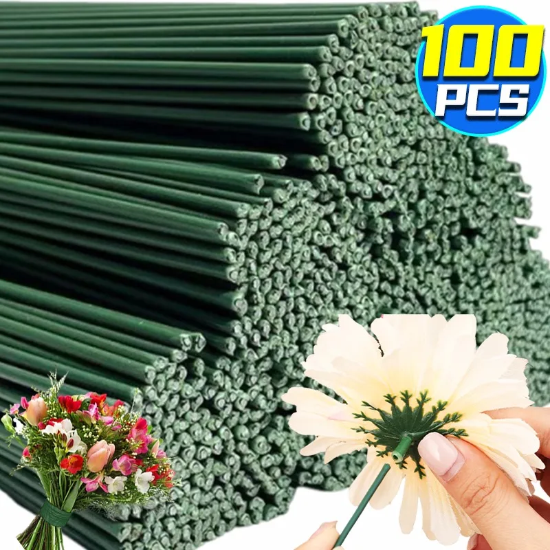 

Floral Stem Wire Artificial Flower Pole Rods Plastic-clad Iron Flower Stem Bendable Flowers Head Stick DIY Wedding Party Decor