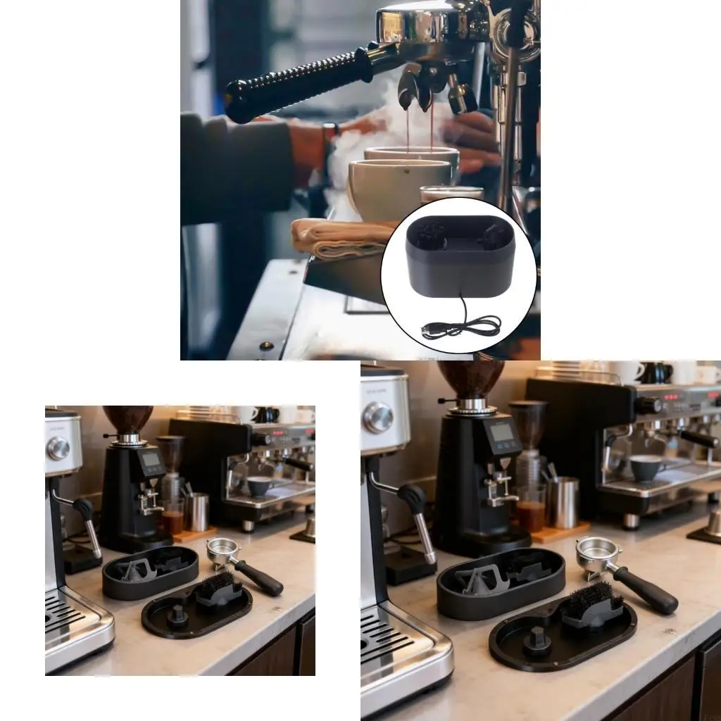 F19B Espresso Cleaning Tool Set With Portafilter Holder Deep Scrub Brush Coffee Grounds Collector Tray For 51/53/58mm