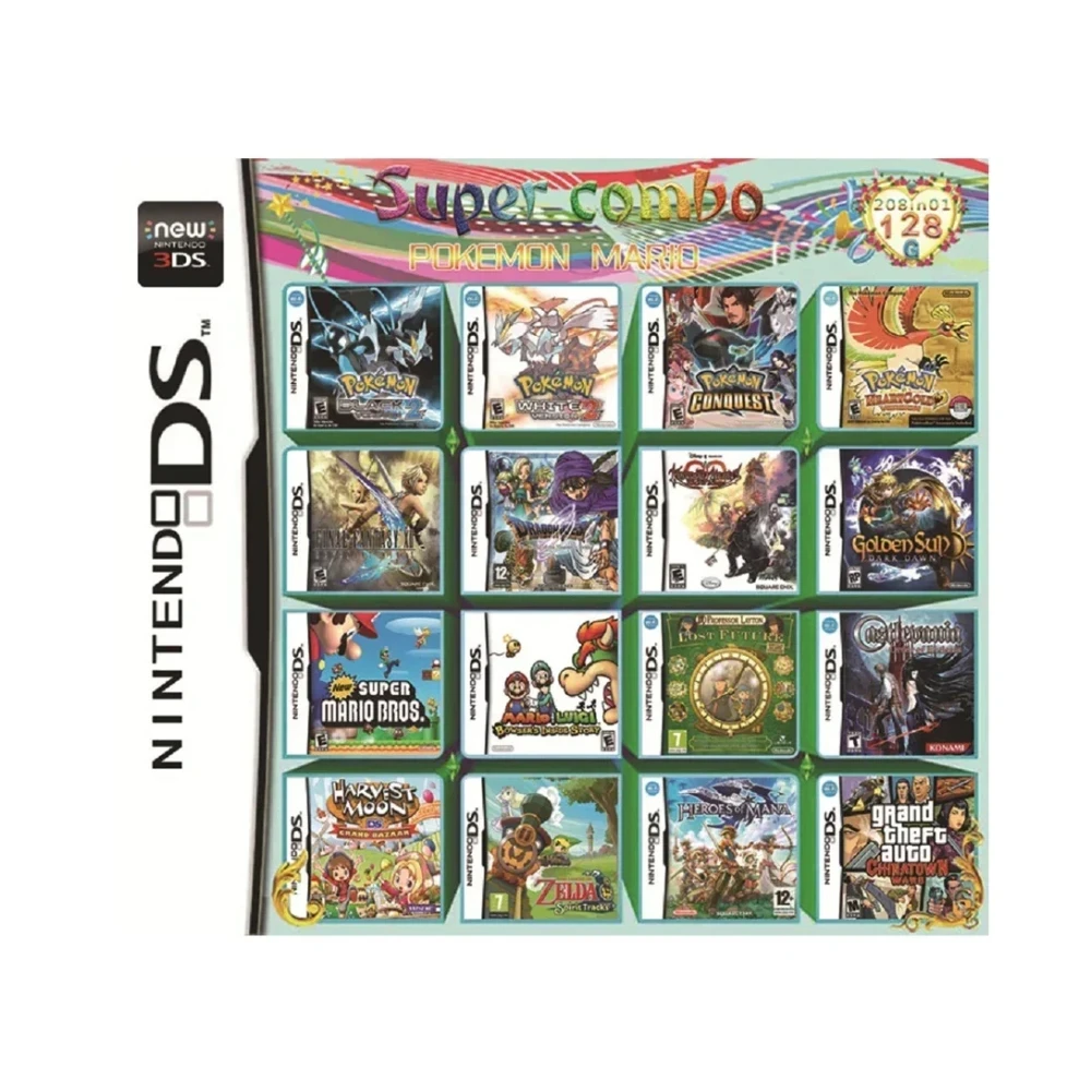 4300/520/500/486/482 in 1 DS-Spielkassette Super Combo DS-Spielkarte Englische Version für DS Lite DSi 2DS 3DS SCHWARZ-WEIß 2