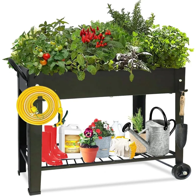 

Large Planter Raised Beds with Legs Outdoor Metal Planter Box on Wheels Elevated Garden Bed for Vegetables Flower Herb Pa
