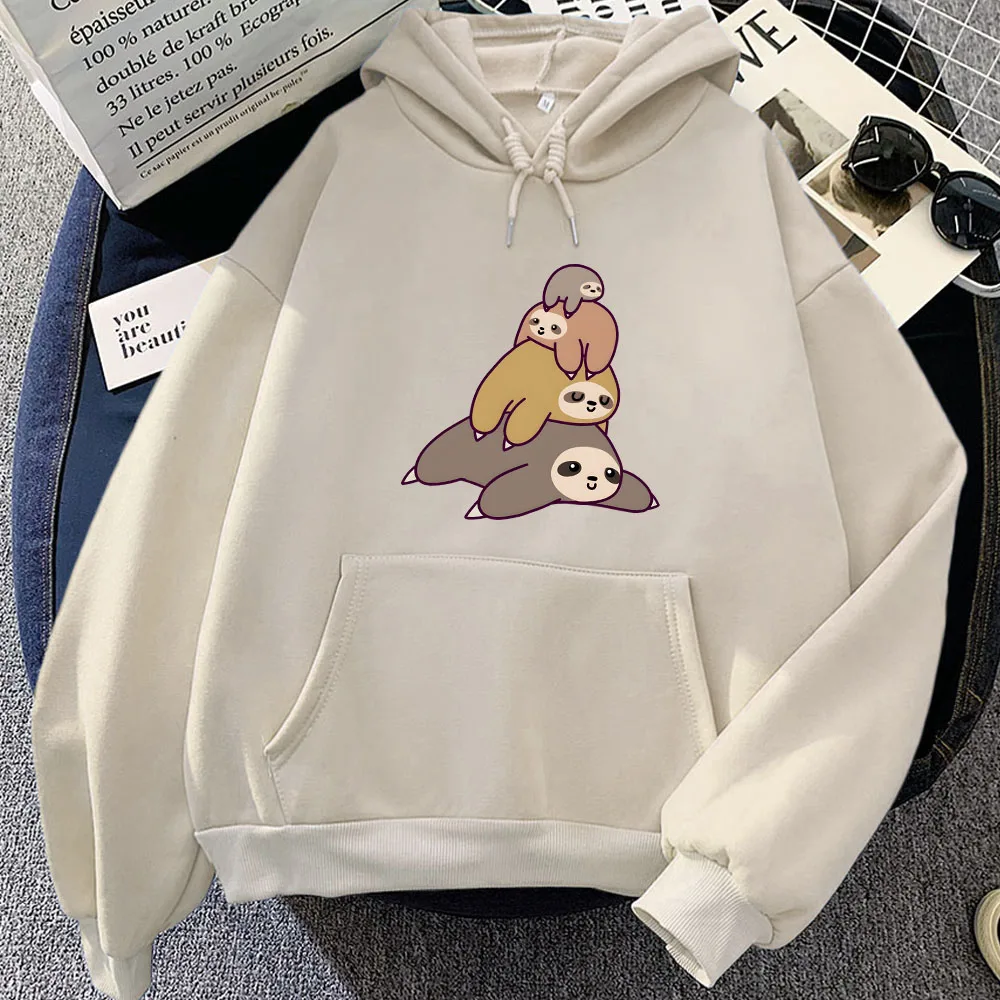 Sloth Raccoon Graphic Hoodies Women Cartoon Kawaii/Cute Manga Print Sweatshirts Autumn/Winter Fashion Sense of Design Loose Tops