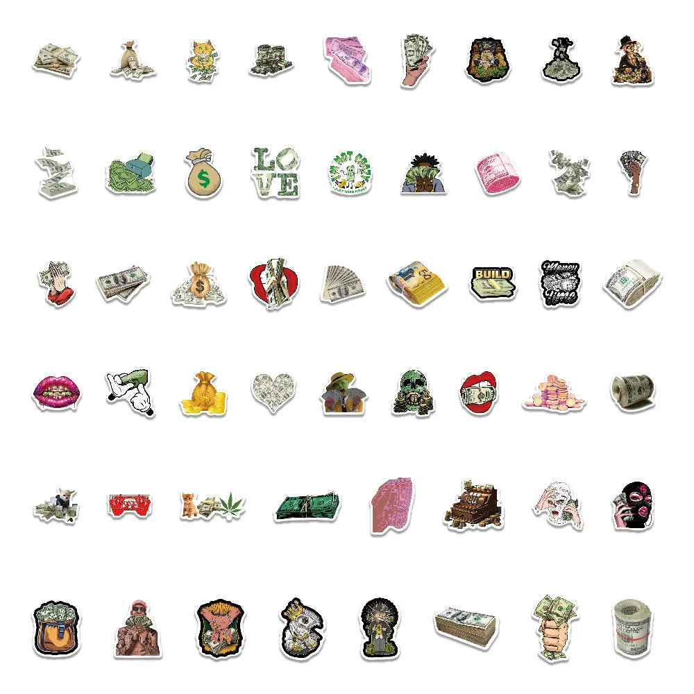 52Pcs Money Stickers Funny Graffiti Decoration Stickers Car Notebook Tablet Skateboard Stickers