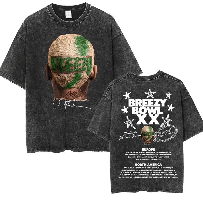 

Крис Браун Breezy Bowl XX Tour Винтажные потертые футболки Одежда женские футболки большого размера Хип-хоп Готические футболки с короткими рукавами