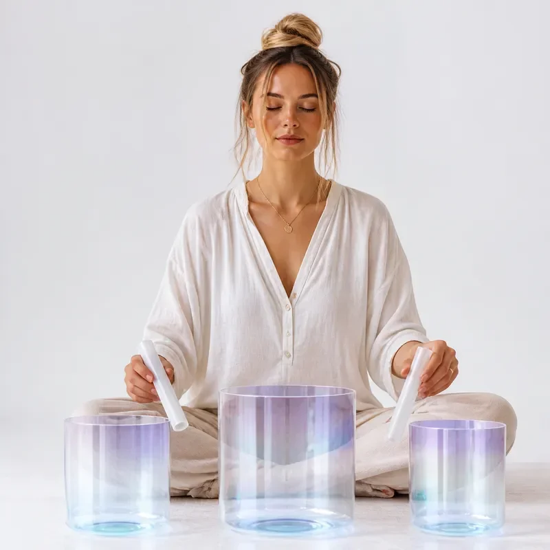 STAR LINKUP 7inch Chakra Clear Quartz Crystal Singing Bowl with Mallet for Sound Healing Meditation Yoga Therapy Lavender Sea