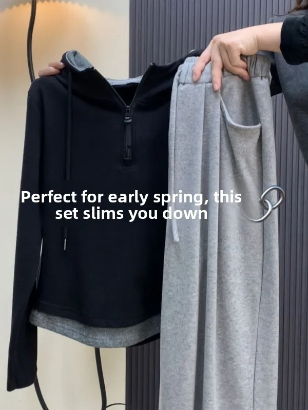 

plus Size Women's Hoodie Zipper Pure Cotton Sweatirt Spring 2026 New Sle Versatile Slimming Top Layered Look Casual Wear