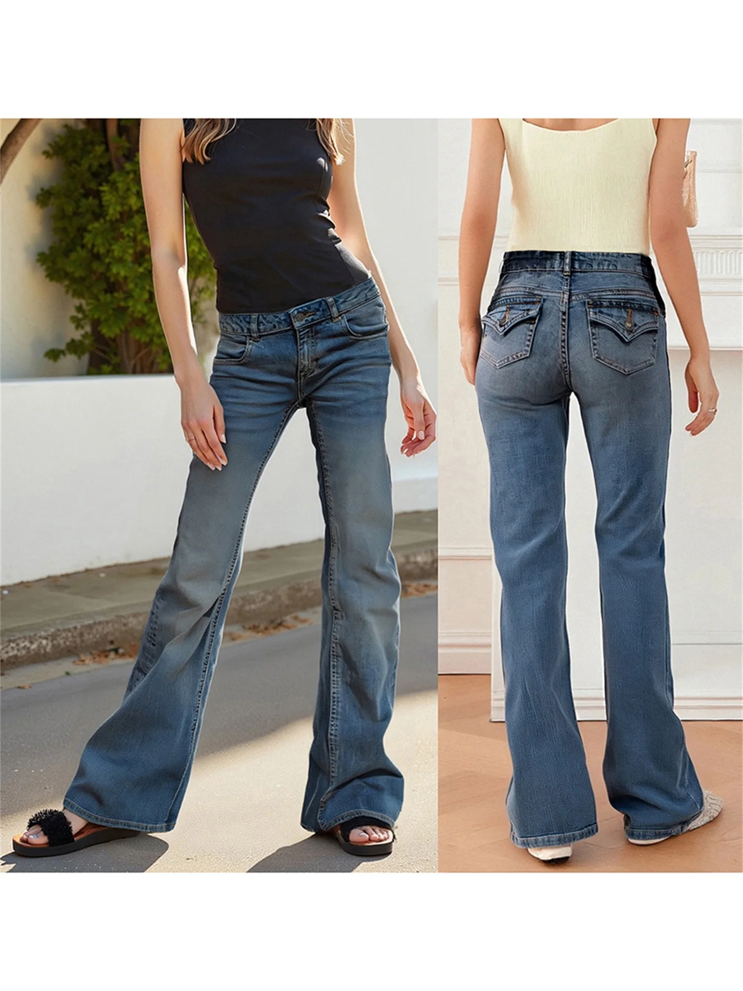 

Women s Classic Low Rise Straight Leg Jeans with Functional Pockets - Stylish Denim Pants for Year-Round Wear