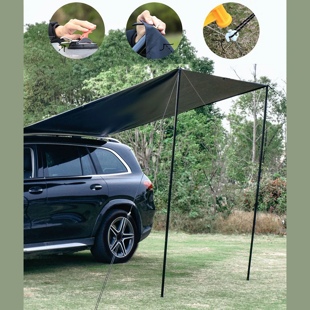 

Camping Canopy Car Side Awning Family Gatherings White Black Fishing PU 3000 Mm Waterproof UPF50 Sun Protection