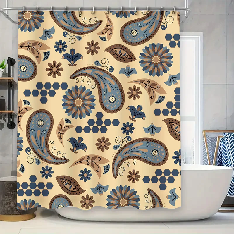 

Винтажная занавеска для душа с цветочным принтом и синим принтом пейсли, бежевый декор для ванной для дома, набор украшений для ванной комнаты, посылка с подкладкой, размер 72x84i