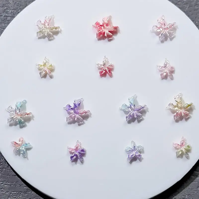 20Pcs Lily Flowers Nail DIY Charms 3D Luminous Soft Nail Decoration Gradient Ice Crystal Lily Nail Art Flowers Spring Nail Petal