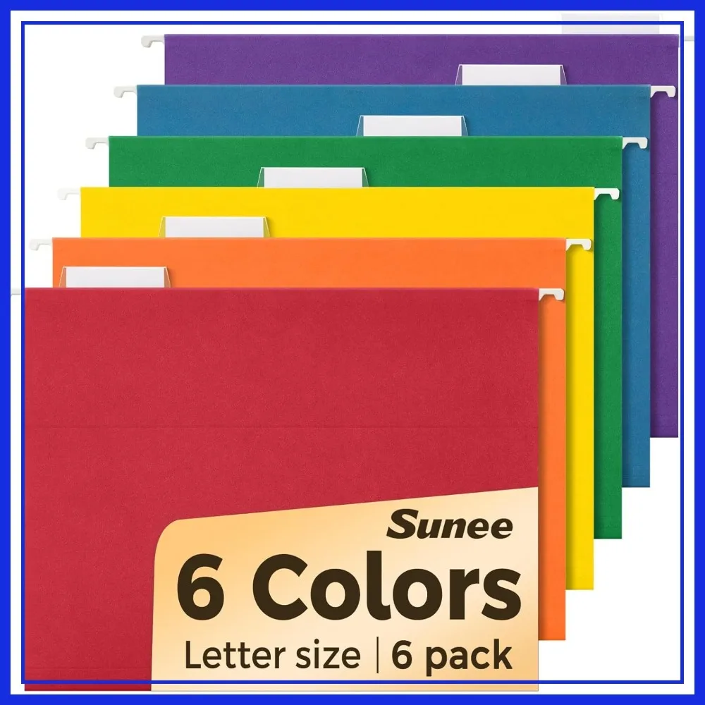 

Hanging File Folders 6 Pack Letter Size with 1/5-Cut Tabs for Home Office Organization, Assorted Colors