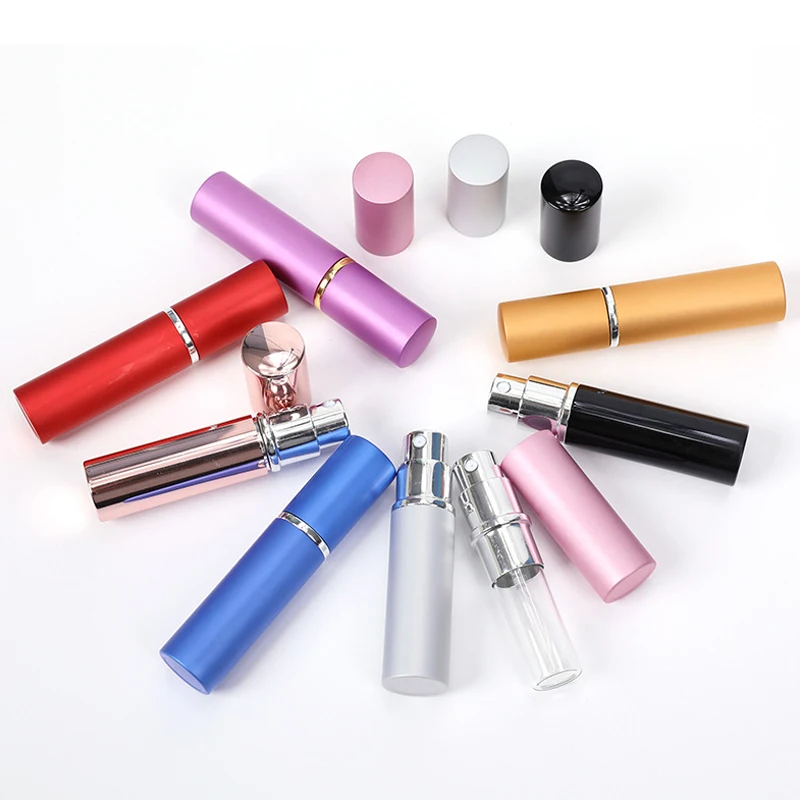 10 pçs 5ml garrafa de perfume de alumínio vazio com funis & dispensador recarregável perfume atomizador portátil viagem spray garrafas