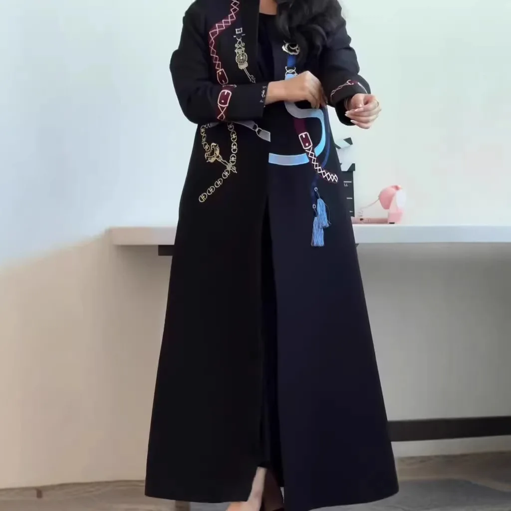 Eid Women Abaya Long Robe Morocco Dubai Kaftan Print Trench Coat Spring Cardigan Muslim Jalabiya Ramadan Largos Party Caftan